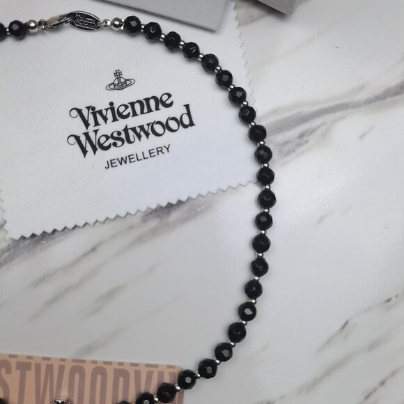 Vivienne Westwood One Row Black Pearl Silver Bas Relief Choker - Picture 7 of 10